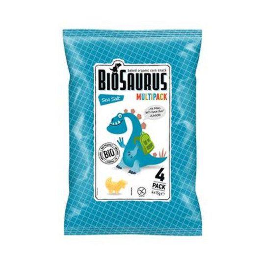 Chrupki kukurydziane Dinozaury z solą morską BEZGL. BIO 4x15 g - BIOSAURUS