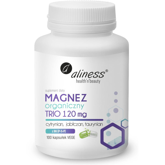 Magnez organiczny TRIO 120mg z B6 100 kps - ALINESS